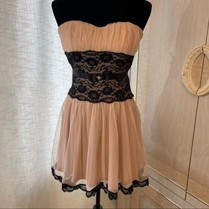 Blush Aline Dress With Black Lace Detail